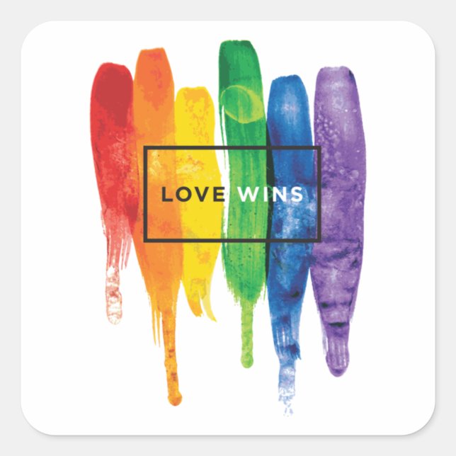 Adesivo Quadrado Aquarela LGBT ganha Rainbow Paint Typografi (Frente)