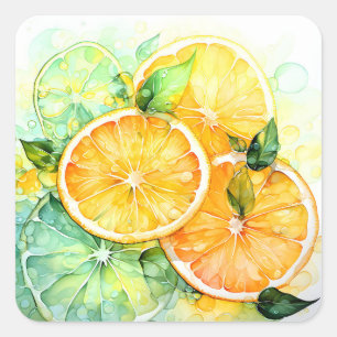 Adesivo Quadrado Aquarela Limão Laranja Lima Botânica Cozinha