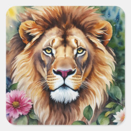 Adesivo Quadrado Aquarela Lion Arte Floral