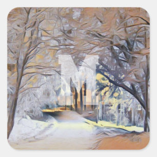 Adesivo Quadrado Aquarela moderna de árvores nevadas coloridas