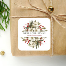Aquarela Natal Floral Magnólia Frutas Vermelhas