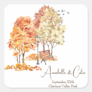 Adesivo Quadrado Aquarela Outono no Parque Casamento