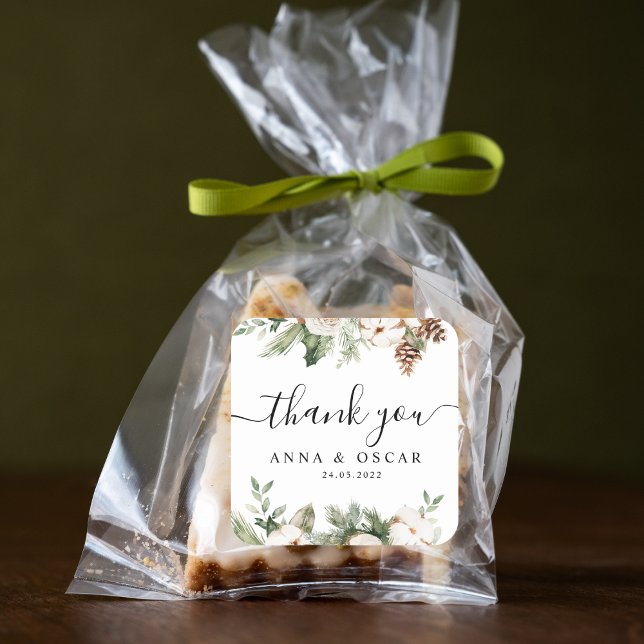 Adesivo Quadrado Aquarela Palha Verde de inverno Flores Brancas (Criador carregado)