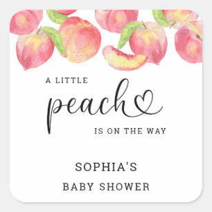 Adesivo Quadrado Aquarela Pesseguinho está a caminho baby shower