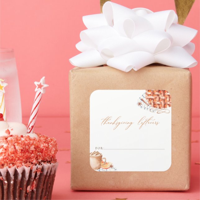 Adesivo Quadrado Aquarela Pumpkin Pie Ação de Graças (Festa)