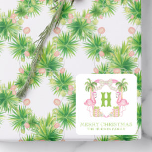 Adesivo Quadrado Aquarela Rosa Flamingo Monograma Cor de Água Crest