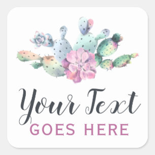 Adesivo Quadrado Aquarela Suculta Cactus Prickly Pear Bohemian