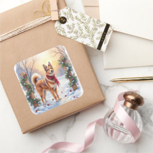 Adesivo Quadrado Aquarela Tervuren Belga Grinalda Natal