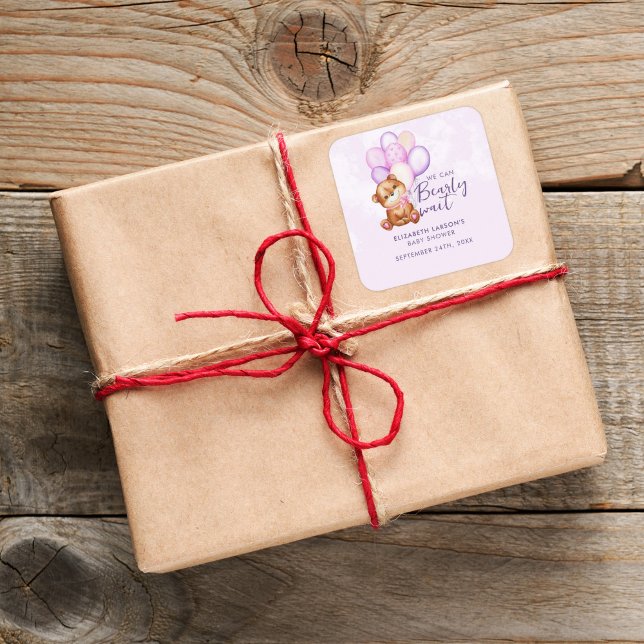 Adesivo Quadrado Aquarela Ursinho Chá de Bebê (Criador carregado)