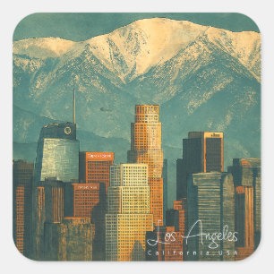 Adesivo Quadrado Aquarela Vintage de Los Angeles Califórnia Retrô