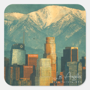 Adesivo Quadrado Aquarela Vintage de Los Angeles   Califórnia Retro