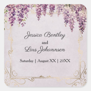 Adesivo Quadrado Aquarela Wisteria em Casamento Lavanda