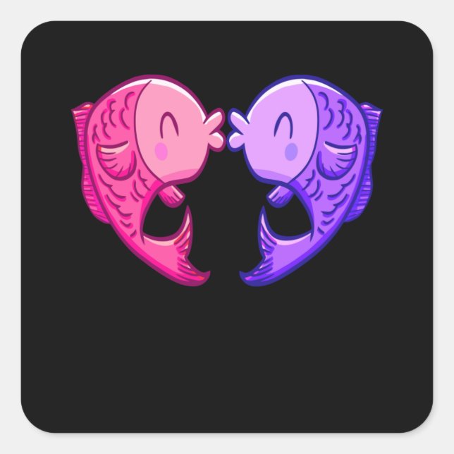 Adesivo Quadrado Aquarista de Aquário Coração Beija Peixes Corações (Frente)