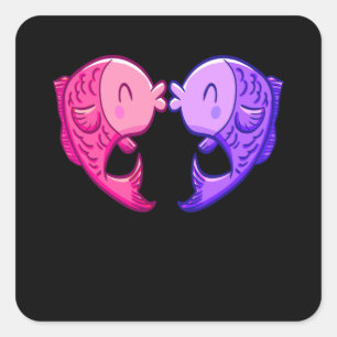 Adesivo Quadrado Aquarista De Aquário Coração De Peixes Bonitos