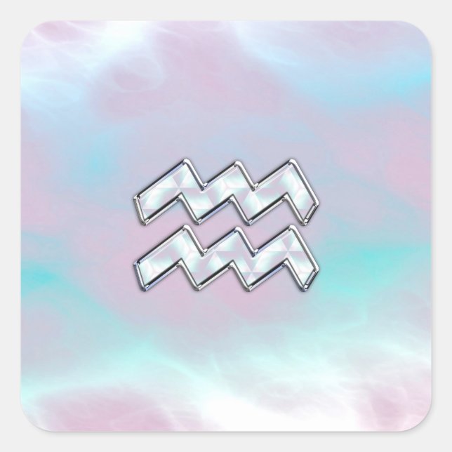 Adesivo Quadrado Aquarius Zodiac Símbolo da Mãe de Pearl Nacre (Frente)
