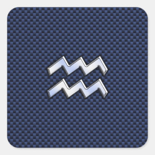 Adesivo Quadrado Aquarius Zodiac - Sinal na fibra de carbono azul m