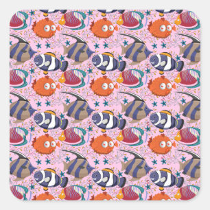 Adesivo Quadrado Aquatic animals pattern   ocean underwater life 39