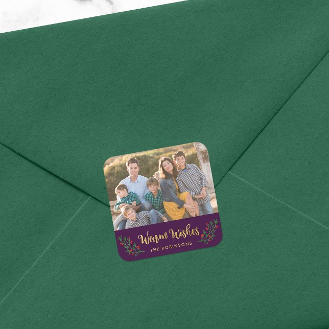 Adesivo Quadrado Aquecimento Festivo Elegante Deseja Foto Feriada (Criador carregado)