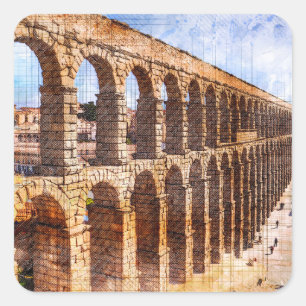 Adesivo Quadrado Aqueduto Romano, Segóvia. Espanha.