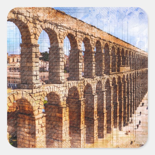Adesivo Quadrado Aqueduto Romano, Segóvia. Espanha. (Frente)