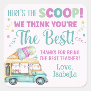 Adesivo Quadrado Aqui está o Sorvete Scoop Obrigado