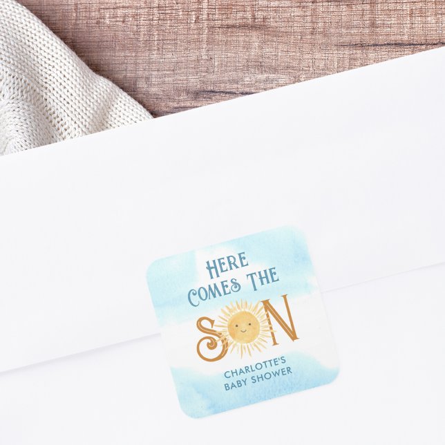 Adesivo Quadrado Aqui Vem O Chá de fraldas Filho (Criador carregado)