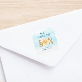 Adesivo Quadrado Aqui Vem O Chá de fraldas Filho