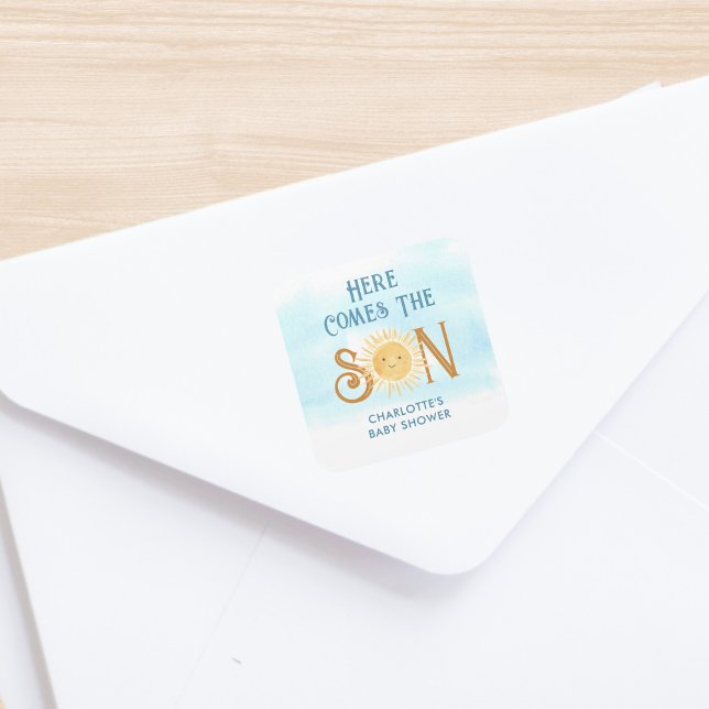 Adesivo Quadrado Aqui Vem O Chá de fraldas Filho (Criador carregado)