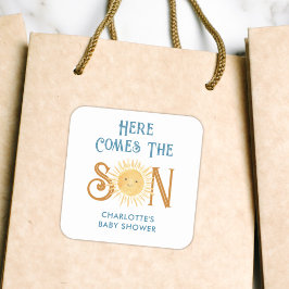 Adesivo Quadrado Aqui Vem O Chá de fraldas Filho