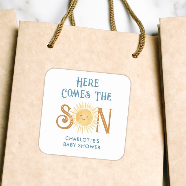 Adesivo Quadrado Aqui Vem O Chá de fraldas Filho (Criador carregado)