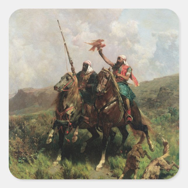 Adesivo Quadrado Árabes com um Falcão (Frente)