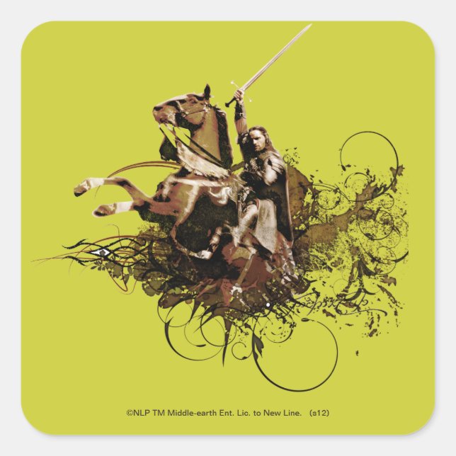 Adesivo Quadrado Aragorn Ancando uma Colagem de Vetor de Cavalo (Frente)