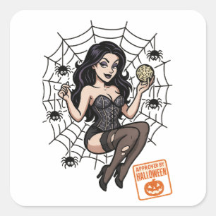 Adesivo Quadrado Aranha-Pin-Up-Cartoon - Halloween Aprovada
