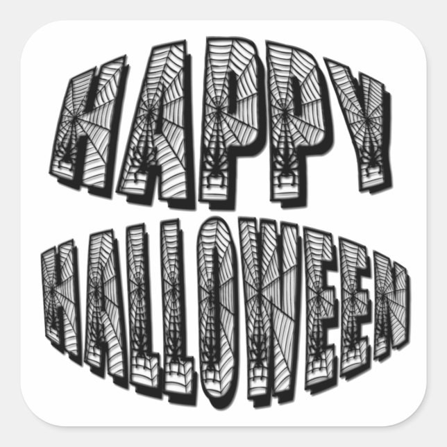 Adesivo Quadrado Aranhas Feliz Halloween e Spider Web Sticker (Frente)