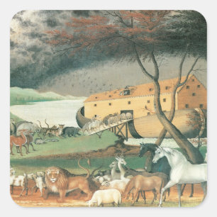 Adesivo Quadrado Arca de Noah por Edward Hicks, Vintage Folk Art