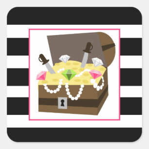 Adesivo Quadrado Arca do tesouro com jóias cor-de-rosa