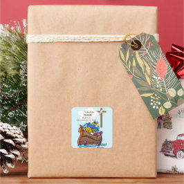 Adesivo Quadrado Arca personalizada do neto Baptism Noah