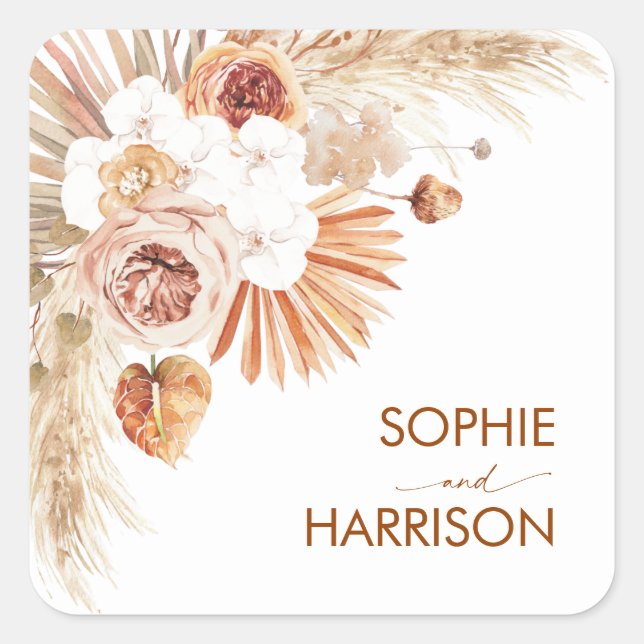 Adesivo Quadrado Arch do Deserto Boho Pampas Grass Terracotta (Frente)