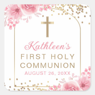Adesivo Quadrado Arch Dourado Lusor Rosa Floral Primeira Comunhão S