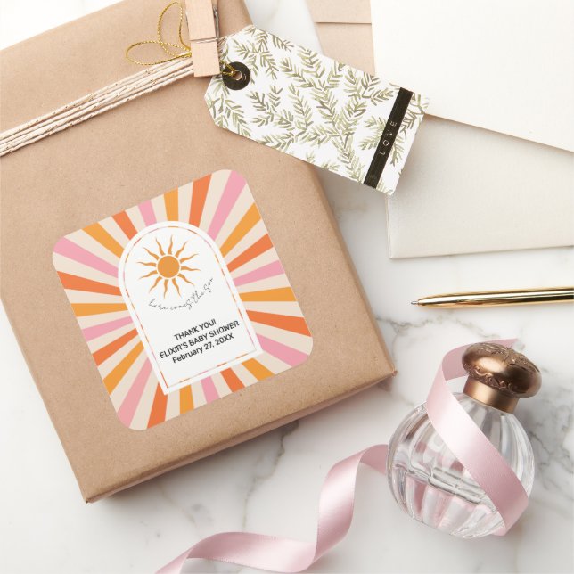 Adesivo Quadrado Arch Retro Vem O Chá de fraldas Filho (Presentear)