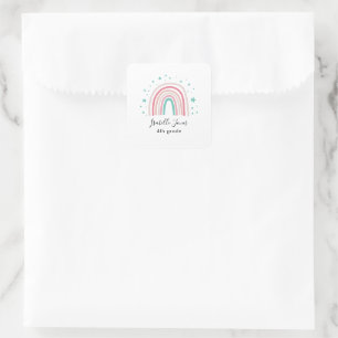 Adesivo Quadrado Arco-arco-íris do aqua, rosa-cinza, personalizado