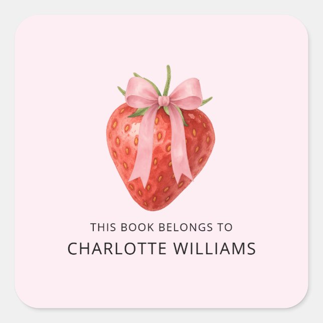 Adesivo Quadrado Arco de coquete bonito Morango de volta às criança (Frente)