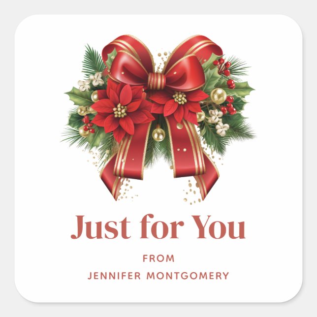 Adesivo Quadrado Arco de Natal Festivo Vermelho e Dourado (Frente)