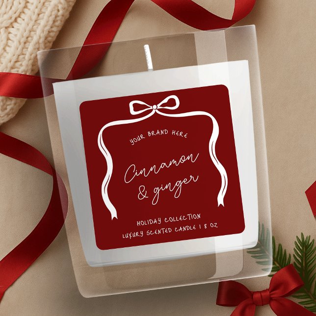 Adesivo Quadrado Arco de Natal Rótulo do Produto Festivo Vermelho e (Criador carregado)