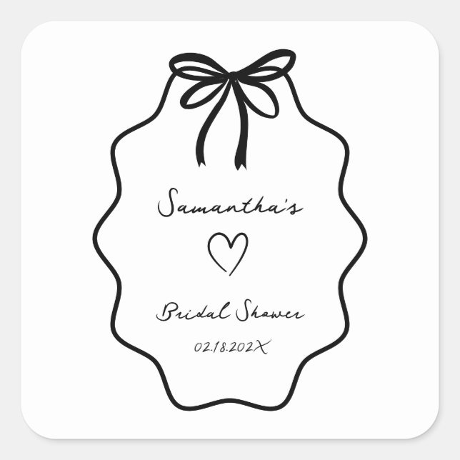 Adesivo Quadrado Arco de Noiva Coquette Desenhado à Mão (Frente)