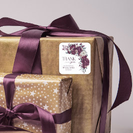Adesivo Quadrado Arco Floral Borgonha para Chá de Noiva Obrigado