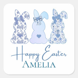 Adesivo Quadrado Arco Floral Branco Azul de Coelho da Páscoa Person