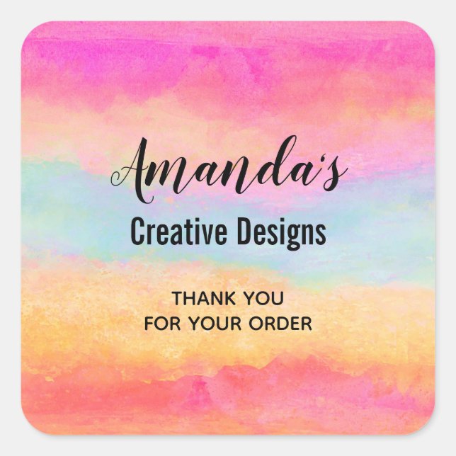 Adesivo Quadrado Arco-Íris Amarelo-Cor-de-rosa Azul Espalha Comerci (Frente)