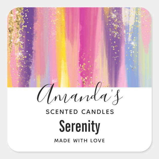 Adesivo Quadrado Arco-íris com o poço de velas Douradas com Faux (Frente)