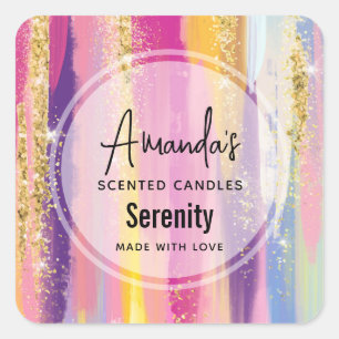 Adesivo Quadrado Arco-íris com o poço de velas Douradas com Faux